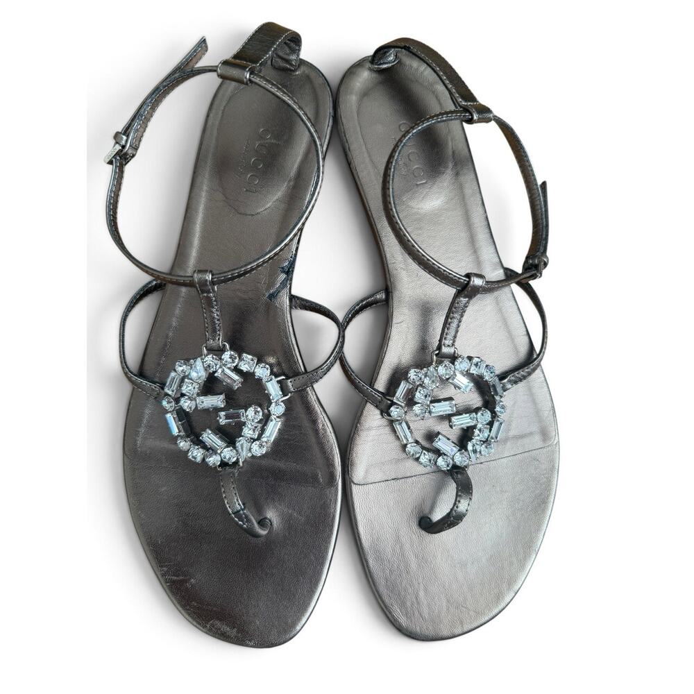 Gucci Y2K Metallic Crystal GG Rhinestone Sandals 38.5